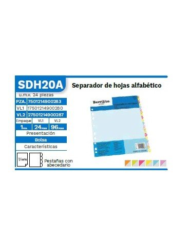 SEPARADOR DE HOJAS BARRILITO A-Z C/20PZ SDH20A     X/24
