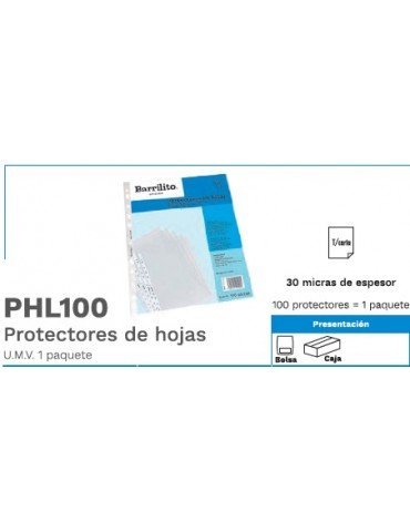 PROTECTOR DE HOJA BARRILITO C/100 PHL100     X/20