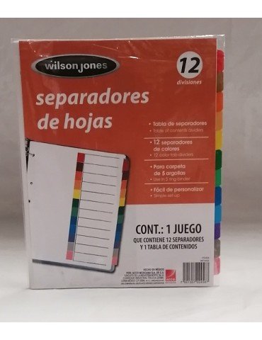 SEPARADOR DE HOJAS ACCO WILSONJONES 12DIV C/1PZ P2458     X/24