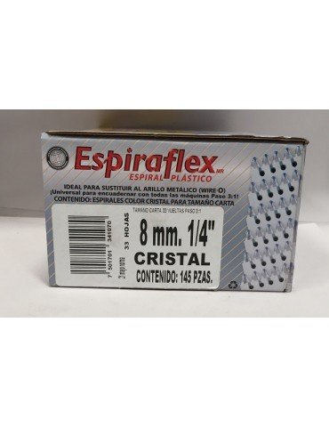 ESPIRAL PLASTICO BOFLEX ESPIRAFLEX CRISTAL 8MM 1/4 C/145PZ