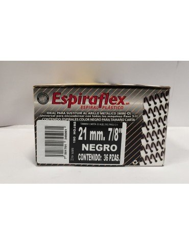 ESPIRAL PLASTICO BOFLEX ESPIRAFLEX NEGRO 21MM 7/8 C/36PZ