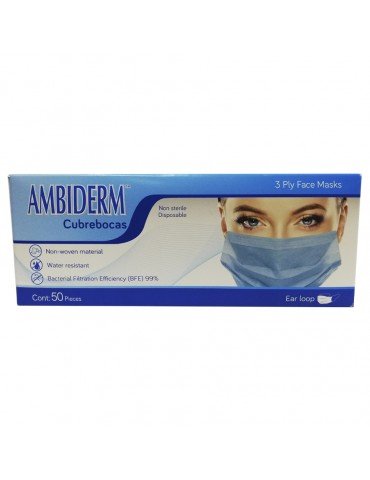 CUBREBOCAS AMBIDERM AZUL 3PLIEGOS C/50PZ      X/40