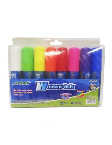 MARCADOR P/VIDRIO WINDOW-INK SURTIDO C/8PZ AWA-8E