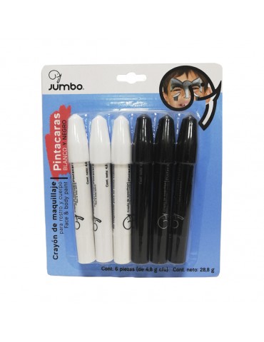 CRAYON JUMBO PINTACARITAS BCO/NGO C/6PZ PCBN6J     X/72