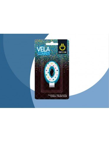 VELA NUMERICA CONFETTI AZUL 0 BLC/1PZ     X/12