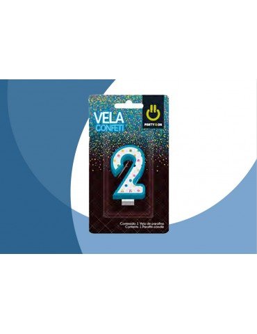 VELA NUMERICA CONFETTI AZUL 2 BLC/1PZ     X/12