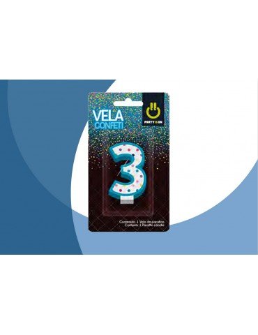 VELA NUMERICA CONFETTI AZUL 3 BLC/1PZ     X/12