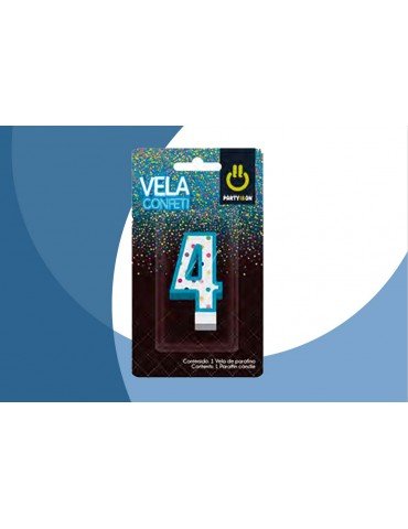 VELA NUMERICA CONFETTI AZUL 4 BLC/1PZ     X/12