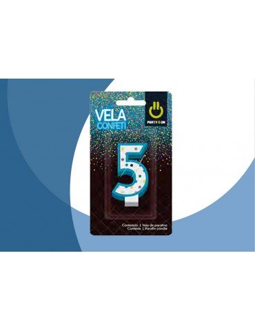 VELA NUMERICA CONFETTI AZUL 5 BLC/1PZ     X/12