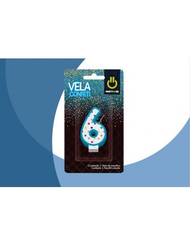 VELA NUMERICA CONFETTI AZUL 6 BLC/1PZ     X/12