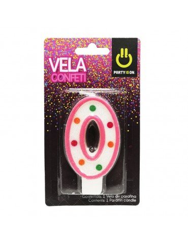 VELA NUMERICA CONFETTI ROSA 0 BLC/1PZ    X/12