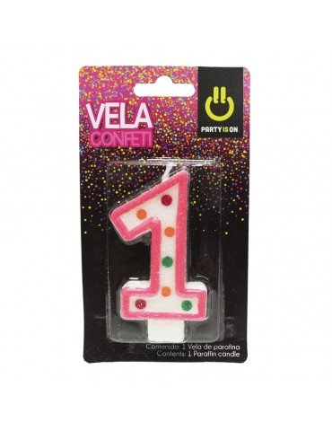 VELA NUMERICA CONFETTI ROSA 1 BLC/1PZ    X/12
