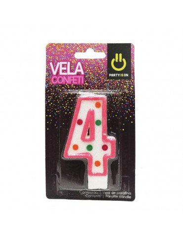VELA NUMERICA CONFETTI ROSA 4 BLC/1PZ    X/12