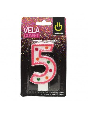 VELA NUMERICA CONFETTI ROSA 5 BLC/1PZ    X/12