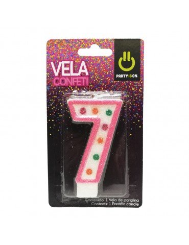 VELA NUMERICA CONFETTI ROSA 7 BLC/1PZ    X/12