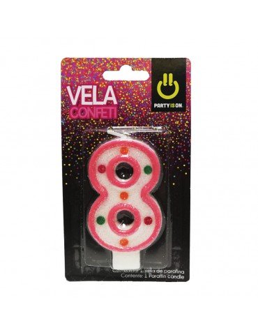 VELA NUMERICA CONFETTI ROSA 8 BLC/1PZ    X/12