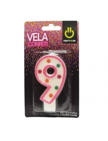 VELA NUMERICA CONFETTI ROSA 9 BLC/1PZ    X/12