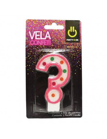 VELA NUMERICA CONFETTI ROSA ? BLC/1PZ    X/12