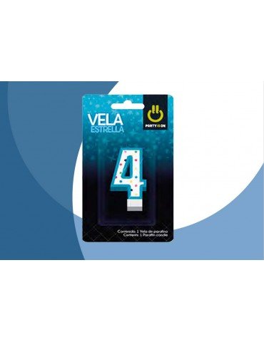 VELA NUMERICA ESTRELLA AZUL 4 BLC/1PZ    X/12