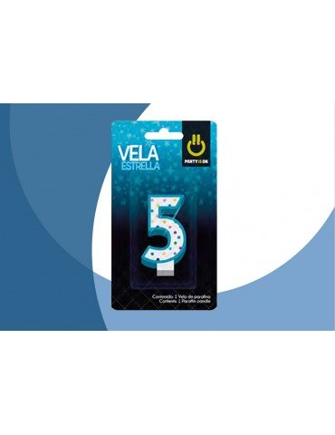 VELA NUMERICA ESTRELLA AZUL 5 BLC/1PZ    X/12