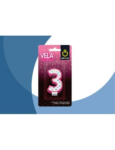 VELA NUMERICA ESTRELLA ROSA 3 BLC/1PZ   X/12