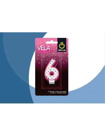 VELA NUMERICA ESTRELLA ROSA 6 BLC/1PZ   X/12