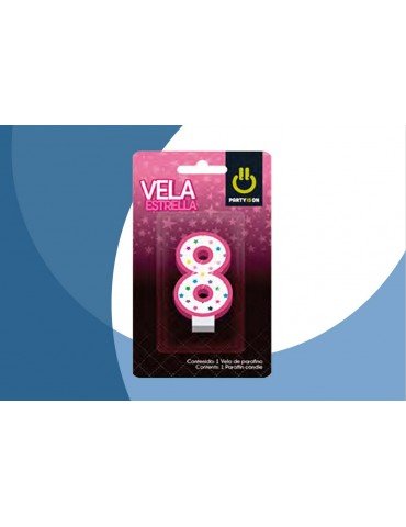 VELA NUMERICA ESTRELLA ROSA 8 BLC/1PZ   X/12