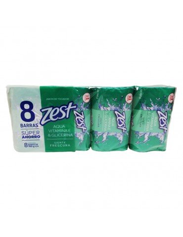 JABON ZEST AQUA VITAMINA E & GLICERINA 150GR C/8PZ      X/6