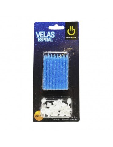 VELAS P/PASTEL ESPIRAL GLITTER AZUL C/24PZ      X/24