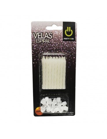 VELAS P/PASTEL ESPIRAL GLITTER BLANCA C/24PZ