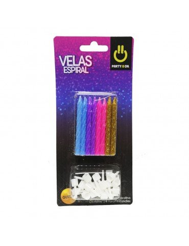 VELAS P/PASTEL ESPIRAL GLITTER MIX C/24PZ     X/12