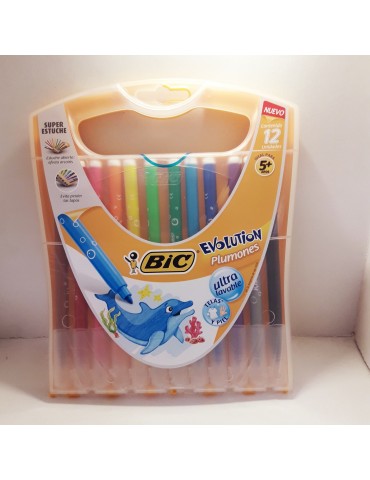 PLUMONES BIC KID RAINBOW EVOLUTION ESTUCHE C/12PZ     X/25***