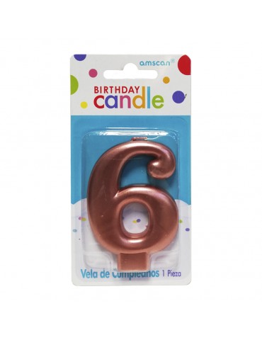 VELA NUMERICA AMSCAN MOLDEADA ROSE GOLD 6 BLC/1PZ 7186