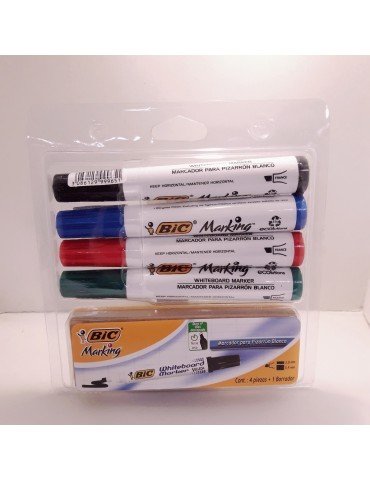 MARCADOR BIC PINTARRON C/4+BORRADOR 514051   X/12