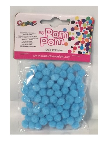 POMPOM CONFETTI 8 AZUL CIELO C/100PZ