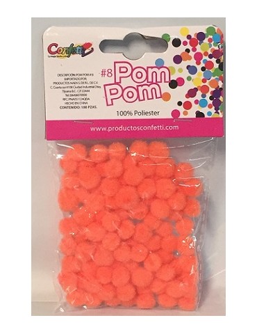 POMPOM CONFETTI 8 NARANJA C/100PZ