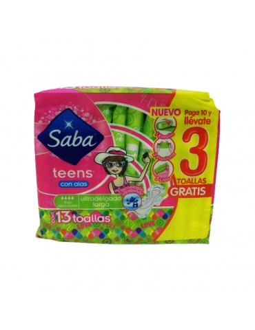 TOALLAS SABA TEENS C/ALAS C/10PZ     X/12