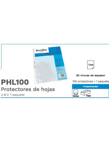 PROTECTOR DE HOJA BARRILITO C/100 PHL100     X/20
