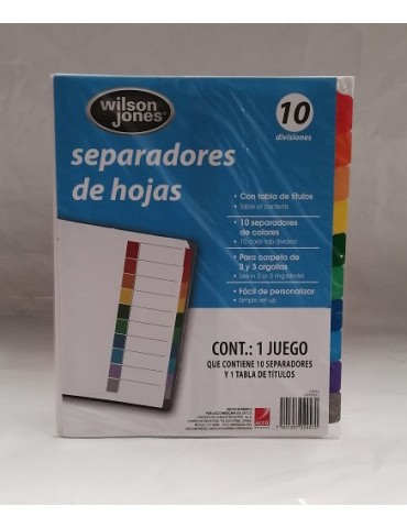 SEPARADOR DE HOJAS ACCO WILSONJONES 10DIV C/1PZ P2457     X/24