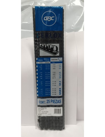 ARILLOS DE PLASTICO ACCO GBC NEGRO  1/2 C/25PZ M080319     X/10