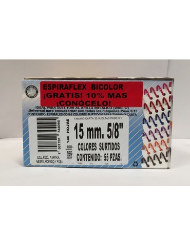 ESPIRAL PLASTICO BOFLEX ESPIRAFLEX SURTIDO 15MM 5/8 C/55PZ