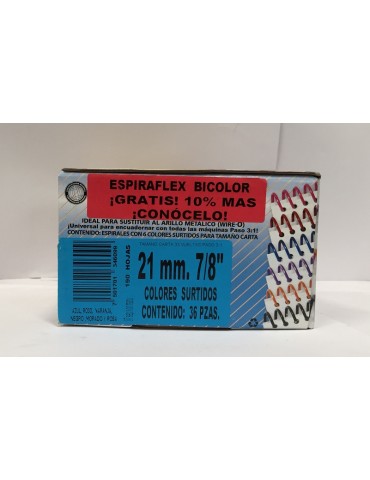 ESPIRAL PLASTICO BOFLEX ESPIRAFLEX SURTIDO 21MM 7/8 C/36PZ