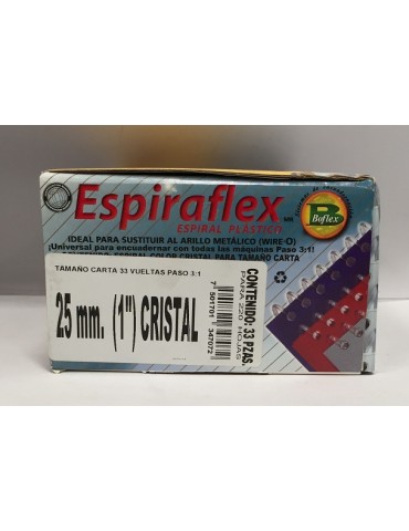 ESPIRAL PLASTICO BOFLEX ESPIRAFLEX CRISTAL 25MM 1" C/33PZ