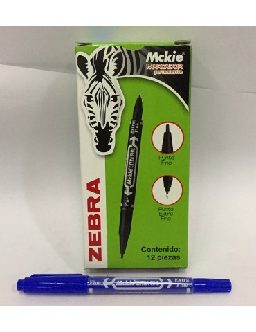 MARCADOR PERM.ZEBRA MCKIE 2 PUNTAS AZUL C/12PZ 4001