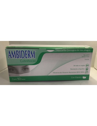 CUBREBOCAS AMBIDERM VERDE 3PLIEGOS C/50PZ      X/40
