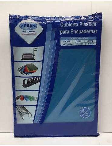 PASTA ZEBRA P/ENGARGOLAR CROMO AZUL TRANSLUCIDO C/50PZ     X/20