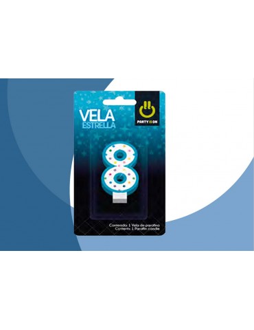 VELA NUMERICA ESTRELLA AZUL 8 BLC/1PZ    X/12
