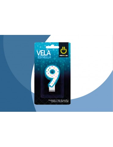 VELA NUMERICA ESTRELLA AZUL 9 BLC/1PZ    X/12