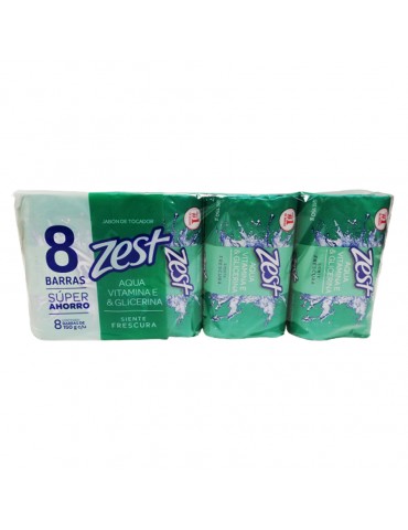 JABON ZEST AQUA VITAMINA E & GLICERINA 150GR C/8PZ      X/6