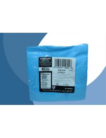 SERVILLETA COCTEL AMSCAN AZUL CARIBE C/50PZ 7102